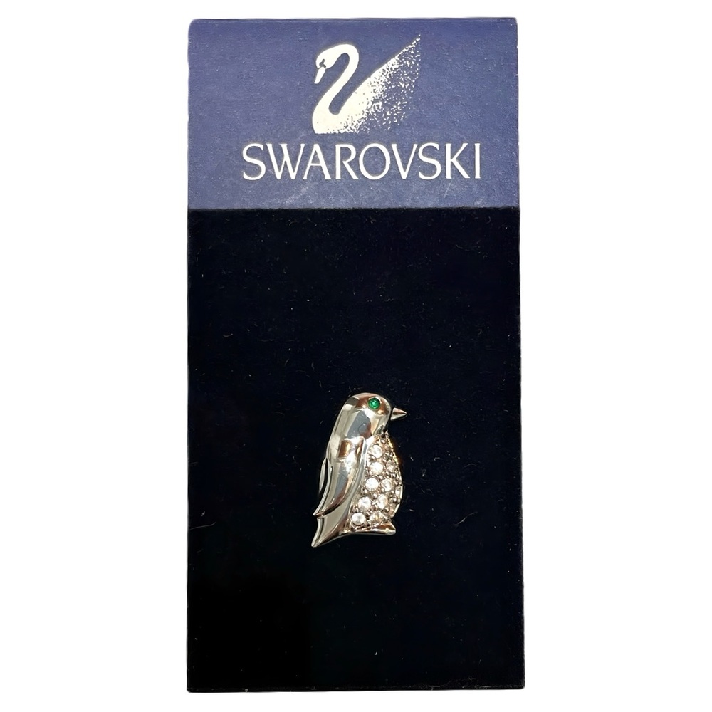 Swarovski Penguin Tac Pin - Swarovski Stones Pave with Emerald Crystal Eye